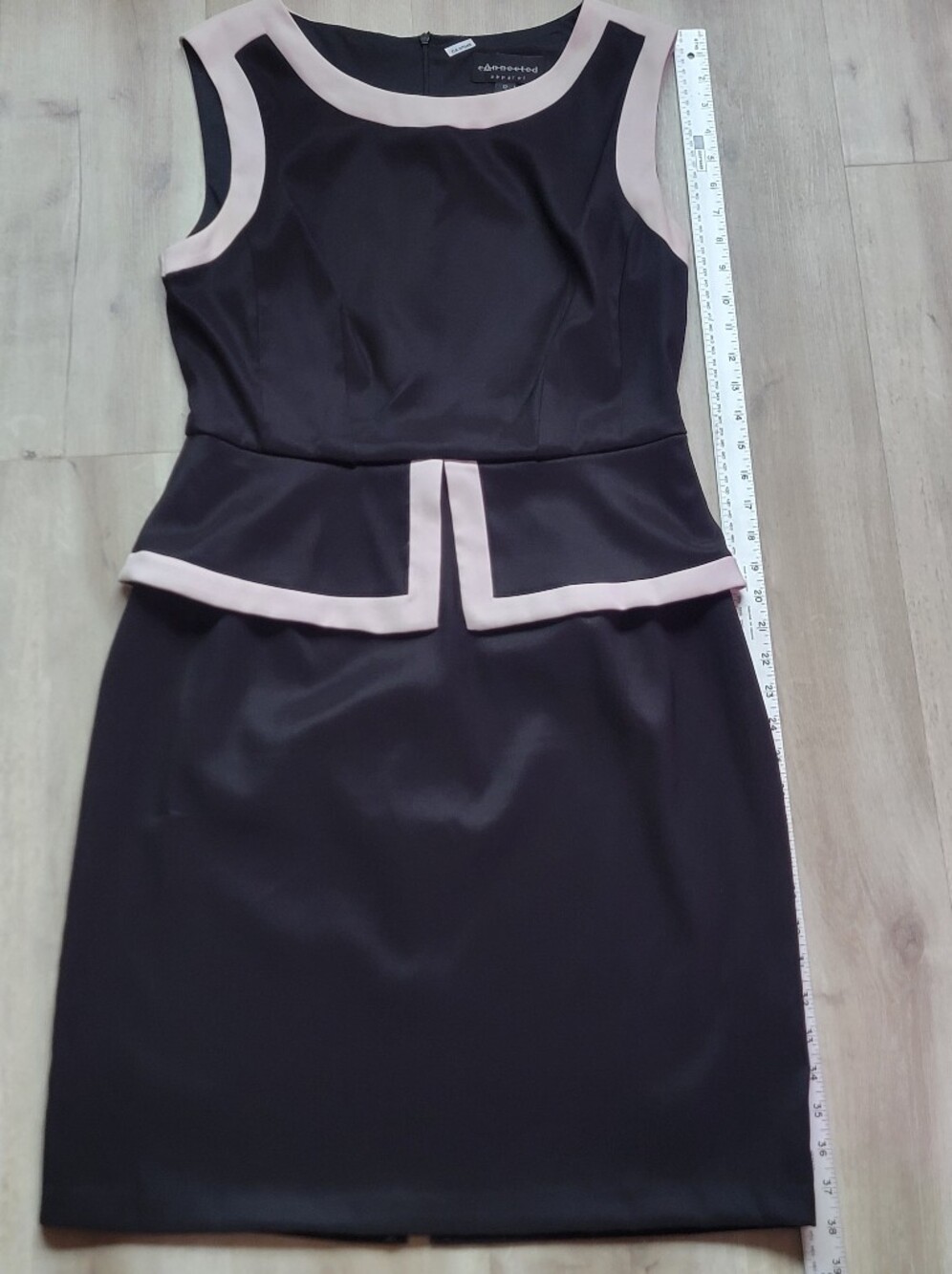connected apparel Black Sheath Dress with Cream Trim